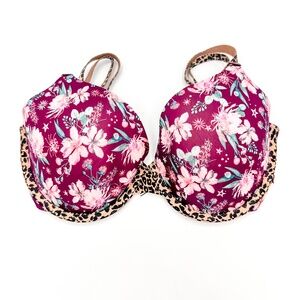 Victoria's Secret Sexy Tee Maroon Floral Leopard Print Lined Demi Bra